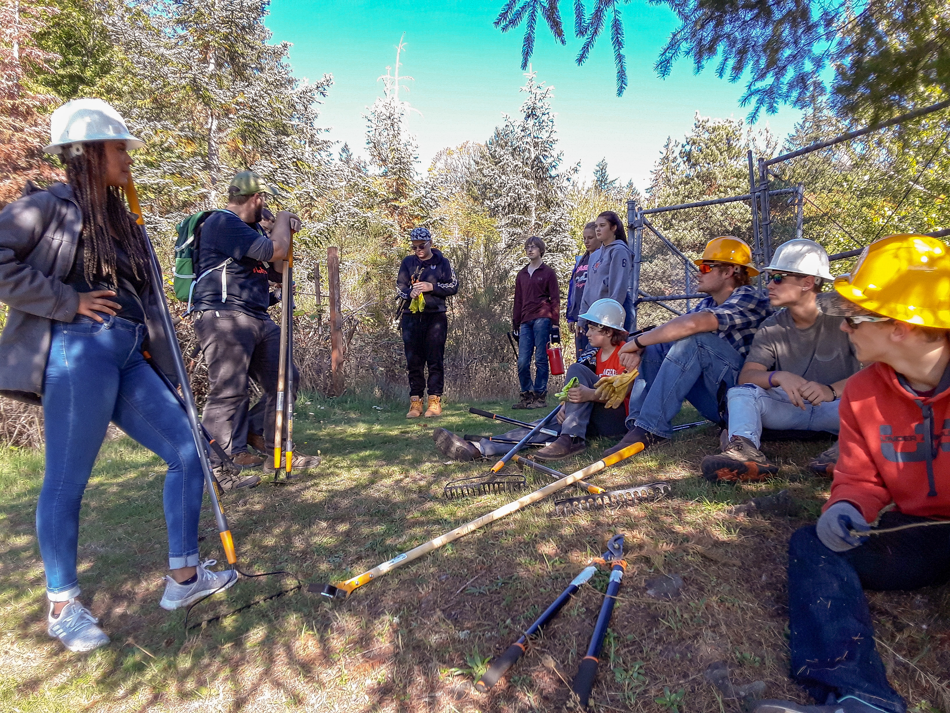 Outdoor work group with high school students